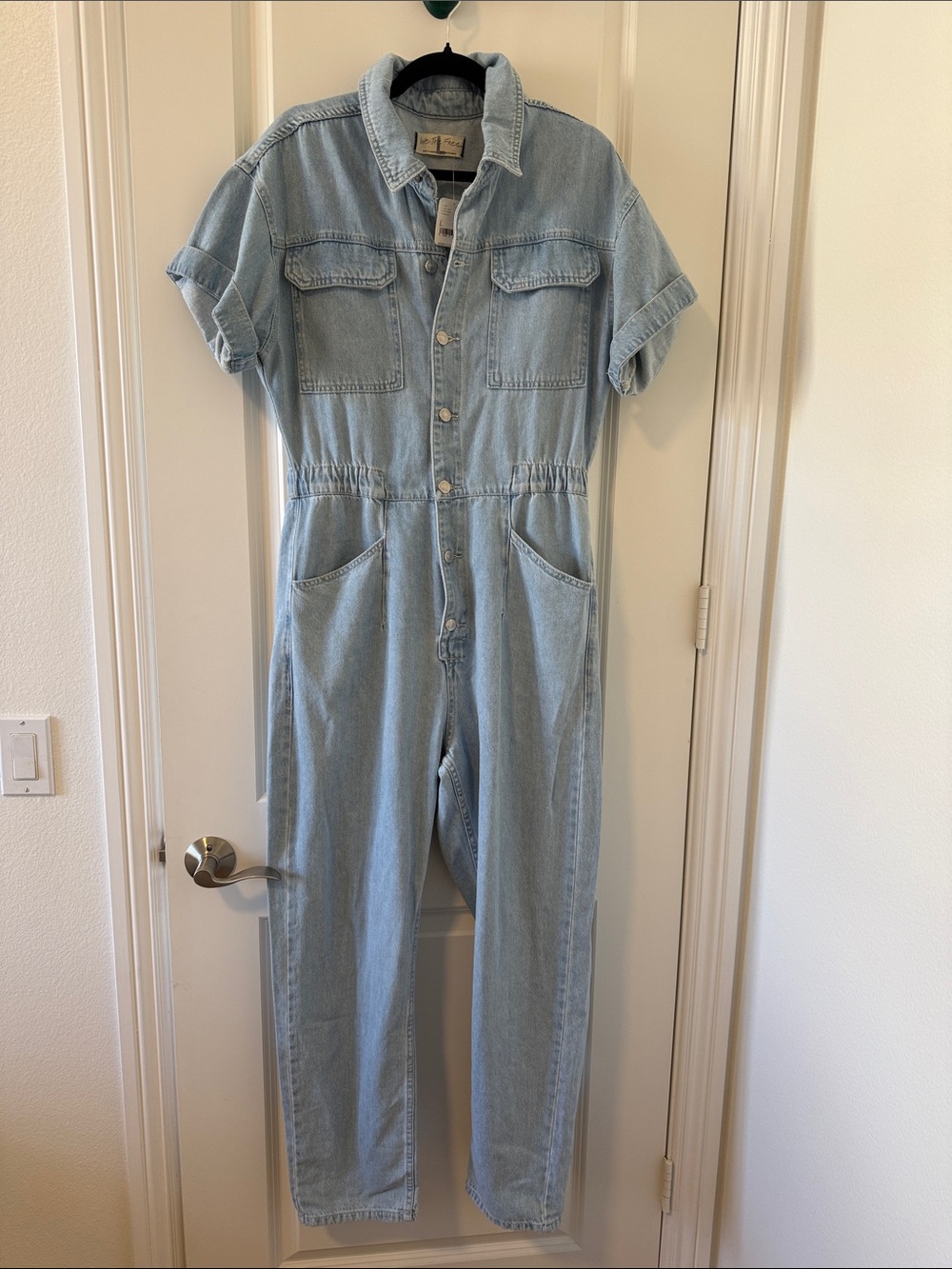 We The Free Light Wash Denim Jumpsuit